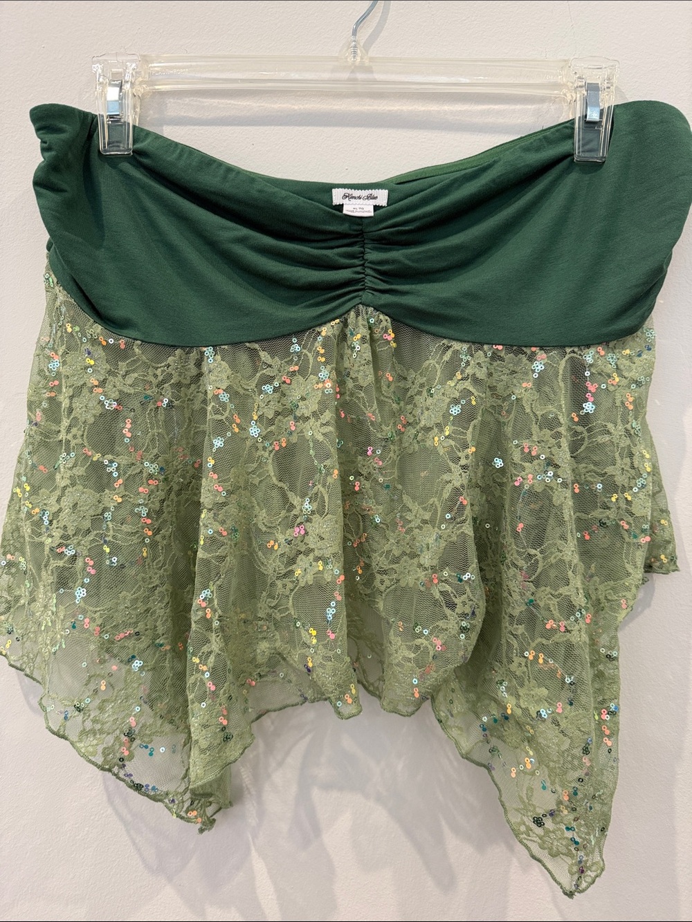 Kimchi Blue Green Lace Sequin Strapless Top